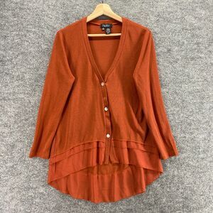 Papilon Cardigan Women M Medium Red Knit V-Neck Button Up Lonh Sleeve Casual